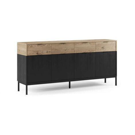 Aparador 4 puertas 4 cajones mod-Lidia acabado roble y negro, 180cm(ancho) 80cm(alto) 40cm(largo)