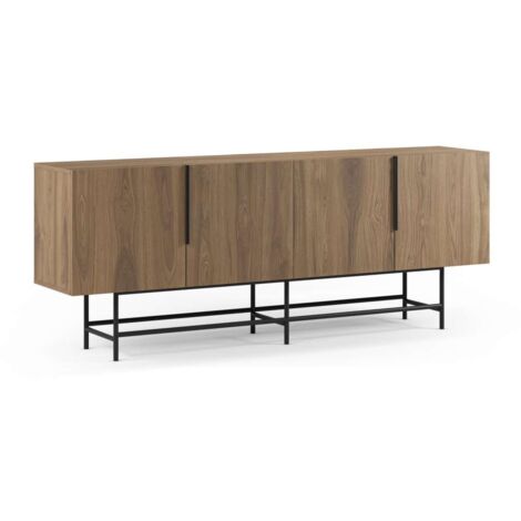 Aparador 4 puertas Elena acabado roble/negro, 77.5cm(alto) 200cm(ancho) 40cm(largo)