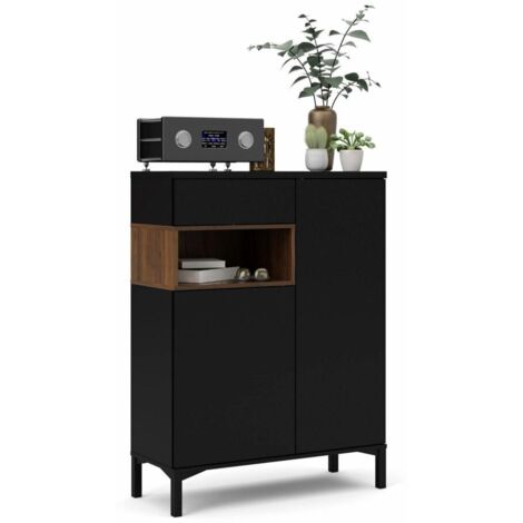 Aparador 89 x 119 h cm negro mate y nogal - Fidenza