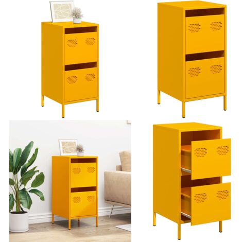 Aparador acero laminado en frío amarillo mostaza 35x39x73,5 cm - Aparador decorativo - Aparador para dormitorio
