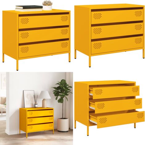 Aparador acero laminado en frío amarillo mostaza 68x39x58,5 cm - Aparador decorativo - Aparador para dormitorio
