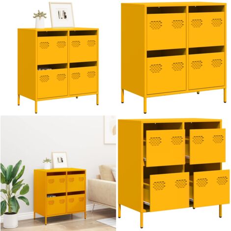 Aparador acero laminado en frío amarillo mostaza 68x39x73,5 cm - Aparador decorativo - Aparador para dormitorio