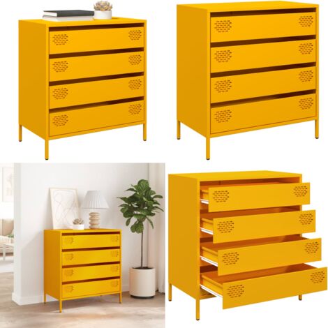 Aparador acero laminado en frío amarillo mostaza 68x39x73,5 cm - Aparador decorativo - Aparador para dormitorio