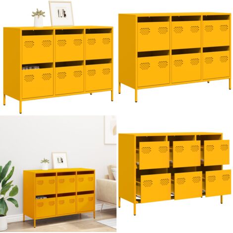 Aparador acero laminado frío amarillo mostaza 101,5x39x73,5 cm - Aparador decorativo - Aparador para dormitorio
