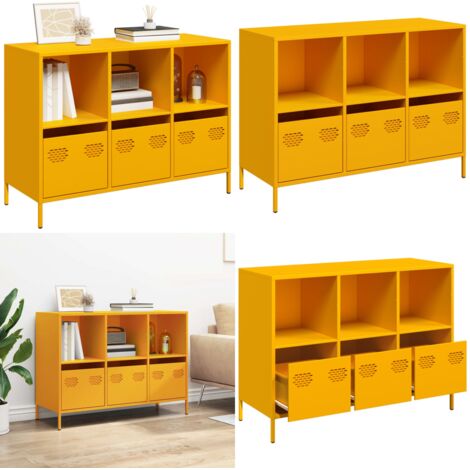 Aparador acero laminado frío amarillo mostaza 101,5x39x73,5 cm - Aparador decorativo - Aparador para dormitorio