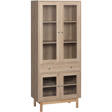 Aparador Alacena de Cocina Mueble Auxiliar con 1 Cajón 4 Puertas de Vidrio Baldas Ajustables y Patas Elevadas para Comedor Salón Antivuelco 76x40x183 cm