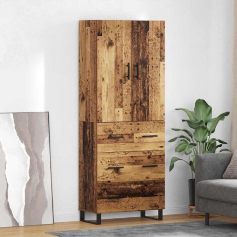Aparador alto 2 pcs Madera envejecida 69,5 x 34 x 180 cm