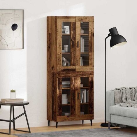 Aparador alto 2 pcs Madera vieja Madera de Ingeniería y Vidrio