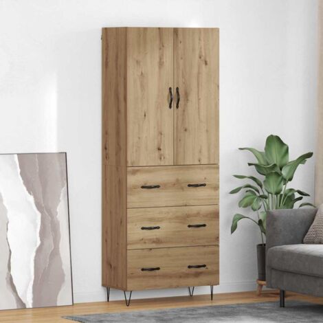 Aparador alto 2 pcs Roble artesanal Madera tecnológica y vidrio
