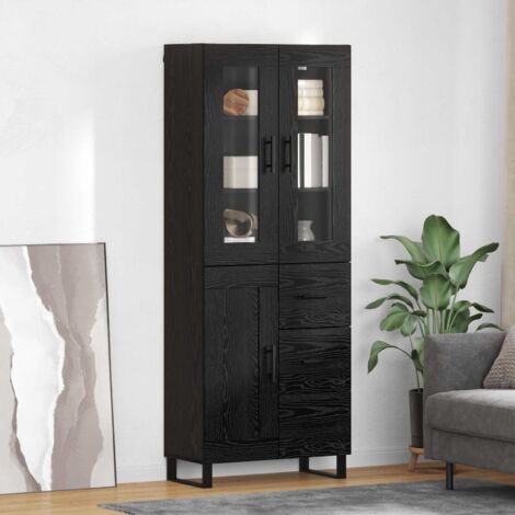 Aparador alto 2 pcs Roble Negro Madera de Ingeniería y Vidrio