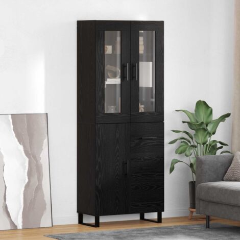 Aparador alto 2 pcs Roble Negro Madera de Ingeniería y Vidrio