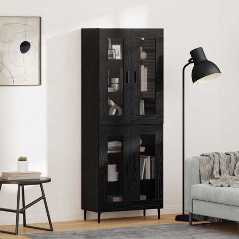 Aparador alto 2 pcs Roble Negro Madera de Ingeniería y Vidrio