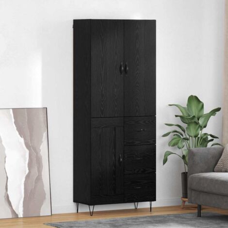 Aparador alto 2 pcs Roble Negro Madera tecnológica y vidrio