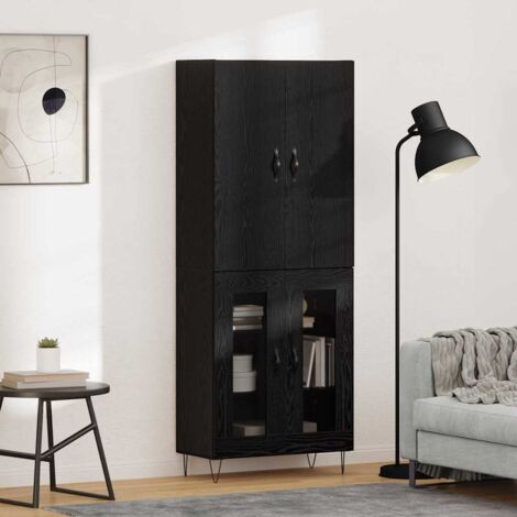 Aparador alto 2 pcs Roble Negro Madera tecnológica y vidrio