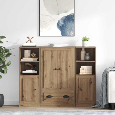 Aparador alto 3 pcs Roble artesanal Madera de ingeniería