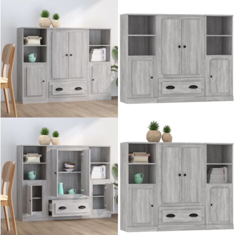 Aparador alto 3 piezas madera contrachapada gris Sonoma - Aparador de madera - Aparador gris Sonoma