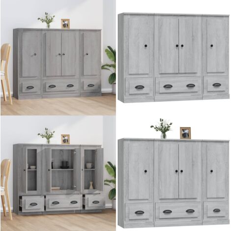 Aparador alto 3 piezas madera contrachapada gris Sonoma - Aparador de madera - Aparador gris Sonoma