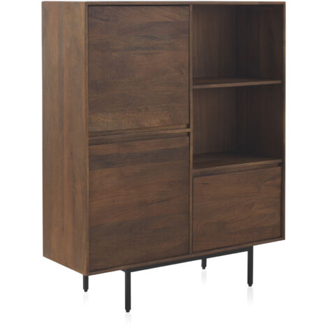 Aparador Alto 3 Puertas Lisas Madera Maciza De Mango, Patas Metal