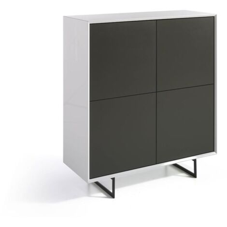 Aparador alto 4 puertas Eloisa acabado gris mate / blanco brillo, 125 cm(alto) 110 cm(ancho) 45 cm (fondo)