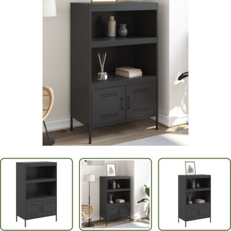 Aparador alto -  Aparador de acero negro 68x39x113 cm