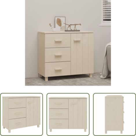 Aparador alto -  Aparador HAMAR madera de pino maciza marrón miel 90x40x80 cm