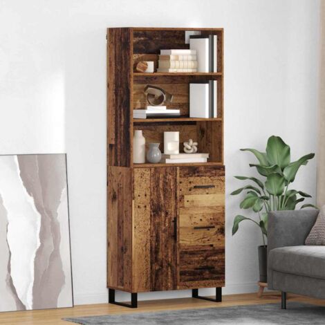 Aparador alto con cajón 2 pcs Madera vieja Madera de ingeniería