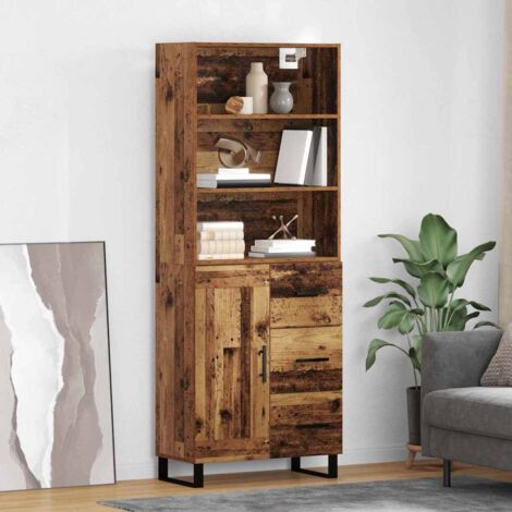 Aparador alto con cajón 2 pcs Madera vieja Madera de ingeniería