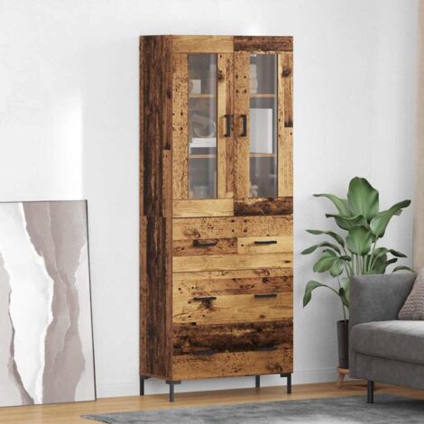 Aparador alto con cajón 2 pcs Madera vieja Madera de ingeniería
