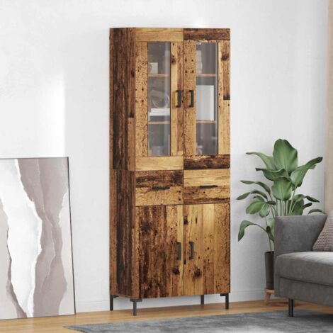 Aparador alto con cajón 2 pcs Madera vieja Madera de ingeniería