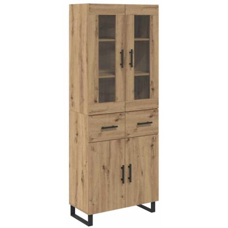 Aparador alto con cajón 2 pcs Roble artesanal vidaXL