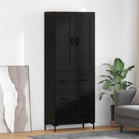 Aparador alto con cajón 2 pcs Roble Negro Madera de ingeniería