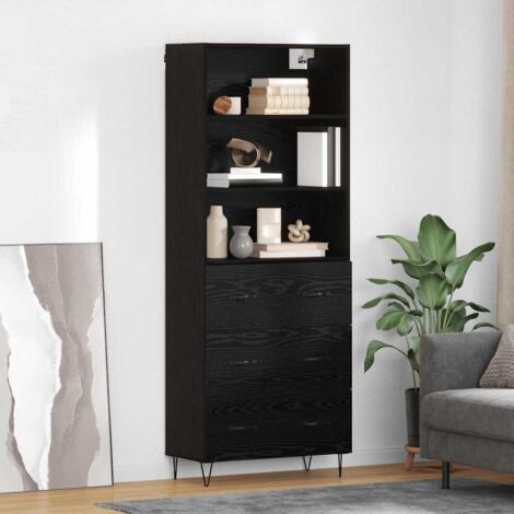 Aparador alto con cajón 2 pcs Roble Negro Madera de ingeniería