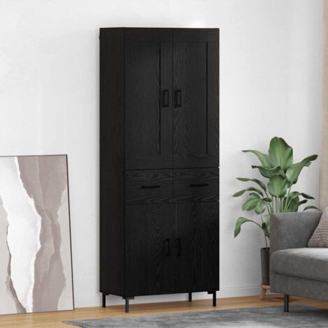 Aparador alto con cajón 2 pcs Roble Negro Madera de ingeniería