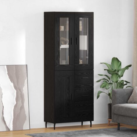 Aparador alto con cajón 2 pcs Roble Negro Madera de ingeniería