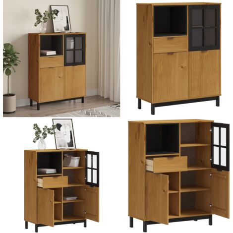 Aparador alto con puerta vidrio FLAM madera pino 92x40x122,5 cm - Aparador de madera - Aparador con puerta de vidrio
