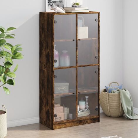 Aparador alto con puertas madera roble ahumado 68x37x142 cm