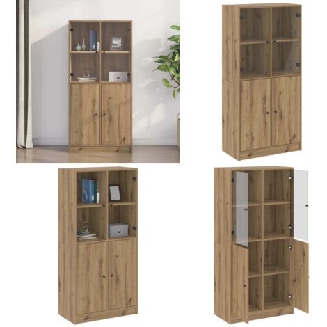 Aparador alto con puertas madera roble artisian 68x37x142 cm - Almacenamiento de libros - Madera de roble artesanal