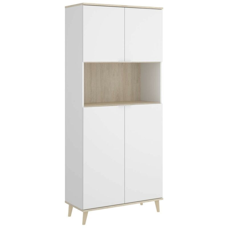 

Aparador alto de diseño nórdico WOK tablero de partículas melaminizado color blanco/natural 80x40x189 cm