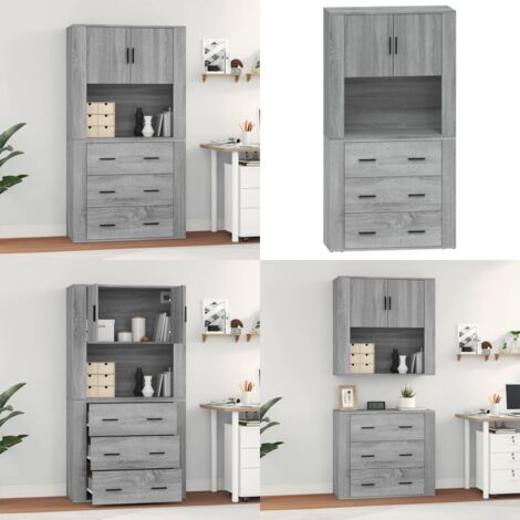 Aparador alto de madera contrachapada gris Sonoma - Aparador de madera - Aparador de pared