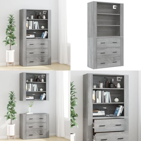 Aparador alto de madera contrachapada gris Sonoma - Aparador de madera - Aparador de pared