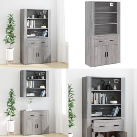 Aparador alto de madera contrachapada gris Sonoma - Aparador de madera - Aparador de pared