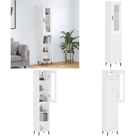Aparador alto madera contrachapada blanco 34,5x34x180 cm - Aparador - Madera contrachapada