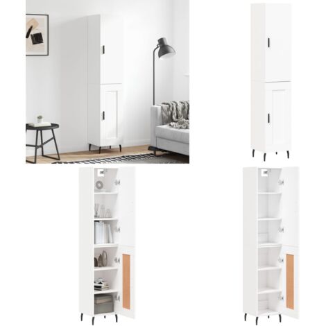 Aparador alto madera contrachapada blanco 34,5x34x180 cm - Mueble de almacenamiento - Madera contrachapada