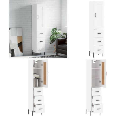 Aparador alto madera contrachapada blanco 34,5x34x180 cm - Mueble de madera - Almacenamiento