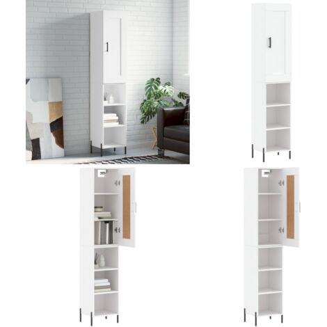 Aparador alto madera contrachapada blanco 34,5x34x180 cm - Mueble de madera contrachapada - Armario blanco