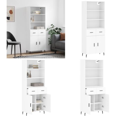 Aparador alto madera contrachapada blanco 69,5x34x180 cm - Mueble de almacenamiento - Madera contrachapada