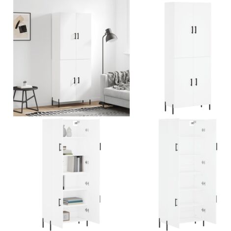 Aparador alto madera contrachapada blanco 69,5x34x180 cm - Mueble de almacenamiento - Madera contrachapada