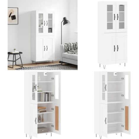 Aparador alto madera contrachapada blanco 69,5x34x180 cm - Mueble de almacenamiento - Madera contrachapada
