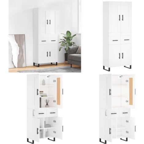 Aparador alto madera contrachapada blanco 69,5x34x180 cm - Mueble de almacenamiento - Madera contrachapada