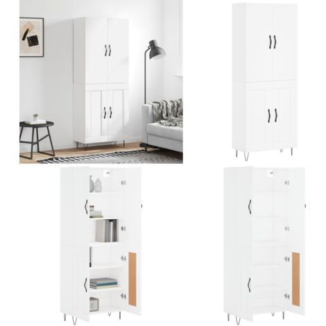 Aparador alto madera contrachapada blanco 69,5x34x180 cm - Mueble de almacenamiento - Madera contrachapada